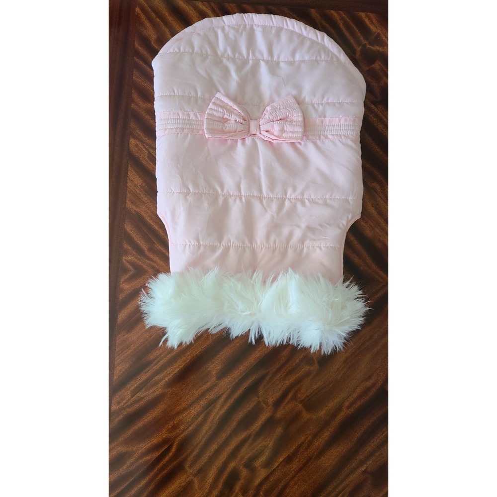 Winter Dog Coat - Pink Quilted Fur trimmed Size Large